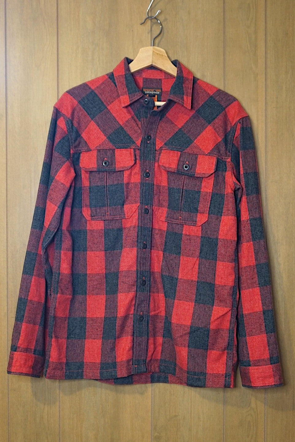 Patagonia Workwear Men's Flannel Button Down Shirt in Red and Black Buffalo Plaid, front view