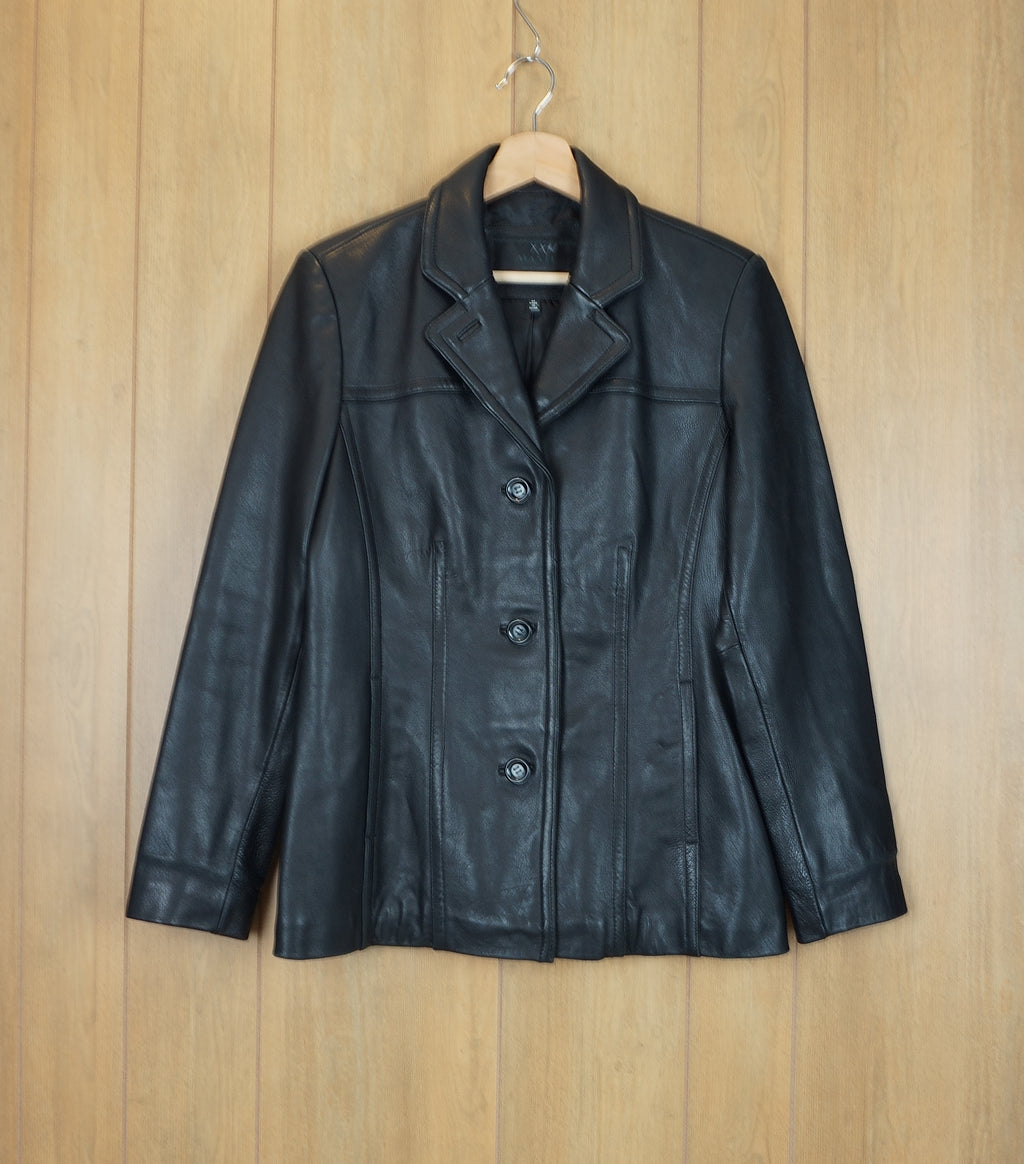 AVANTI Black Leather Button up Jacket